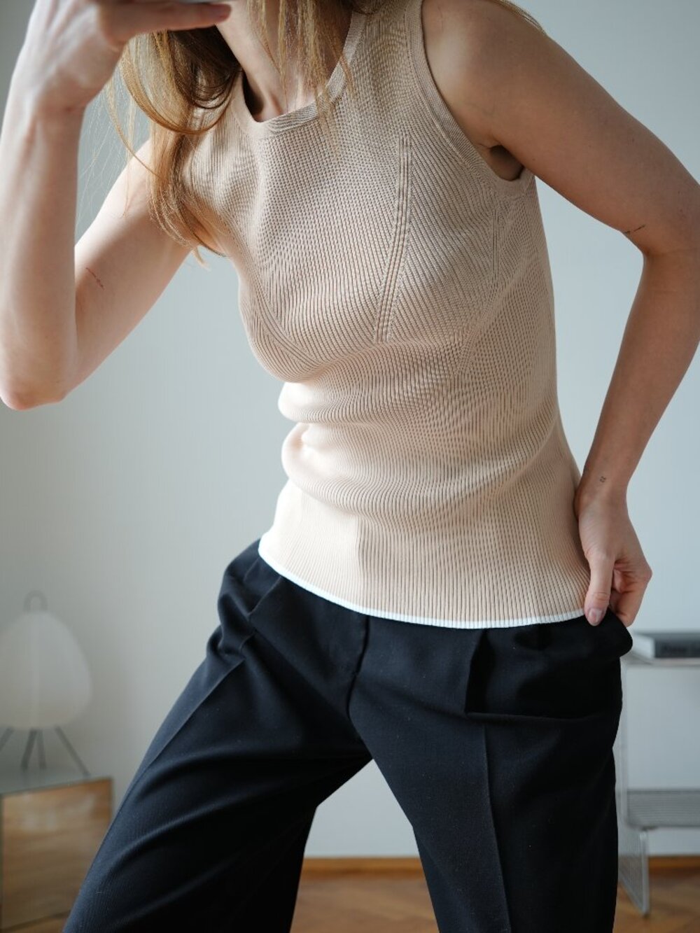 Elka Collective Beige Ribbed Bustier Knit Tank Top XS
